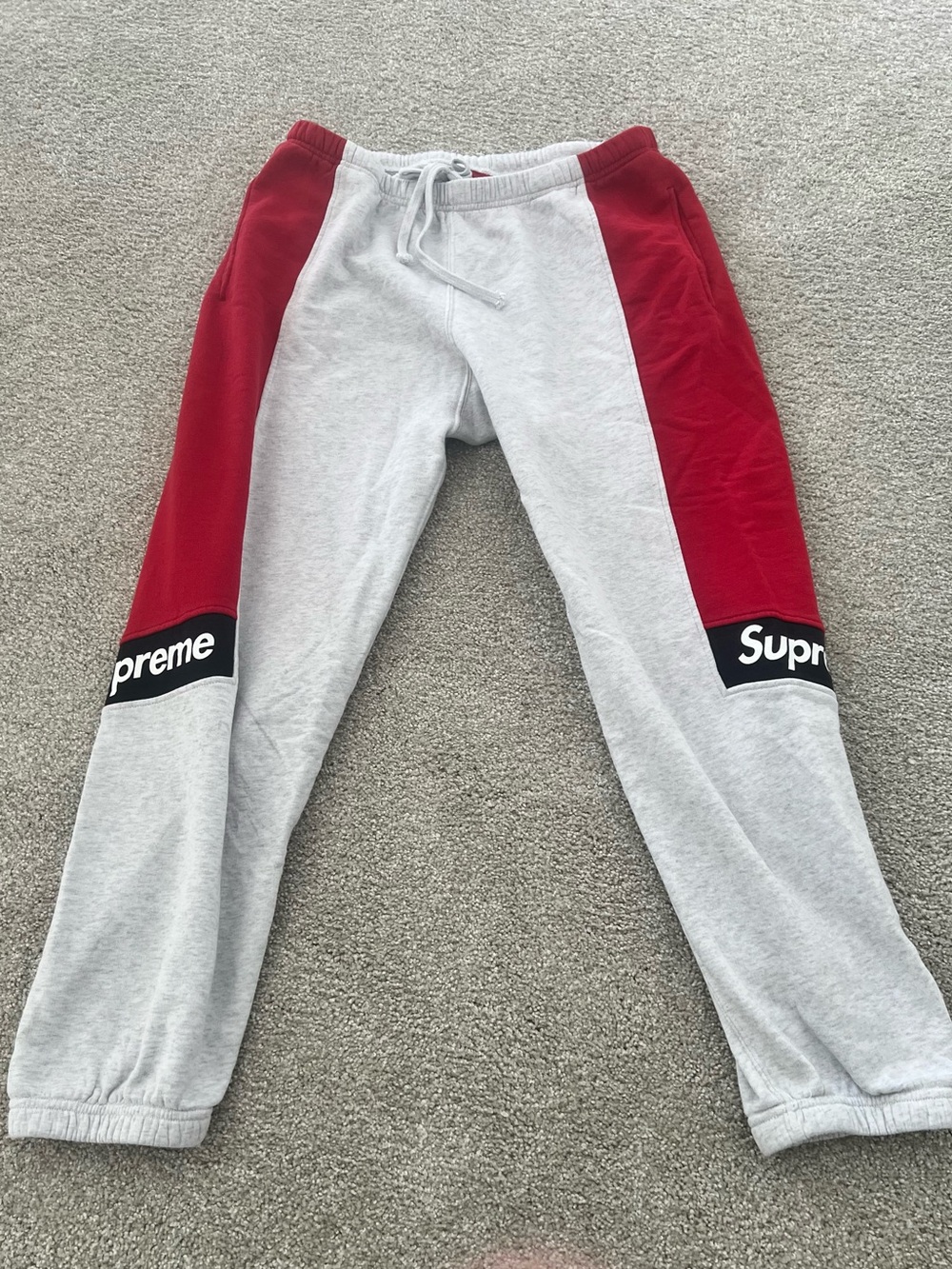 Supreme FW18 Panel Stripe Sweatpants - Heather Grey - Medium